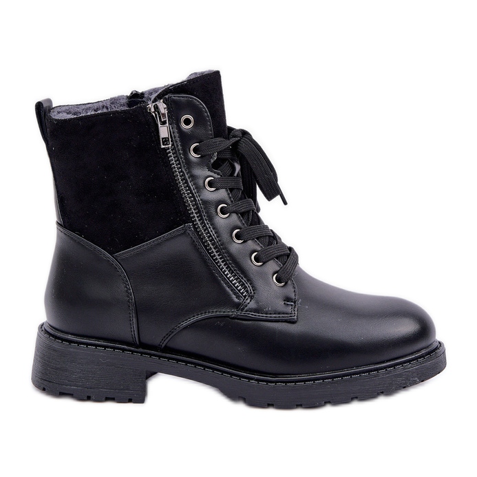 Insulated Flat Heel Boots, Eco-Leather, Black Insulated Flat Heel Boots, Eco-Leather, Black