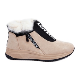 Women's Ankle Boots with Fur, Beige Women's Ankle Boots with Fur, Beige