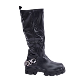Flat Boots With Chain Black