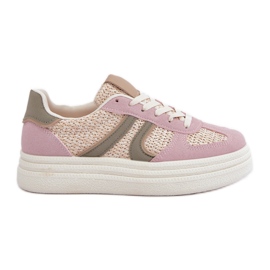 Women's Sneakers With Braided Platform Pink/Multicolor