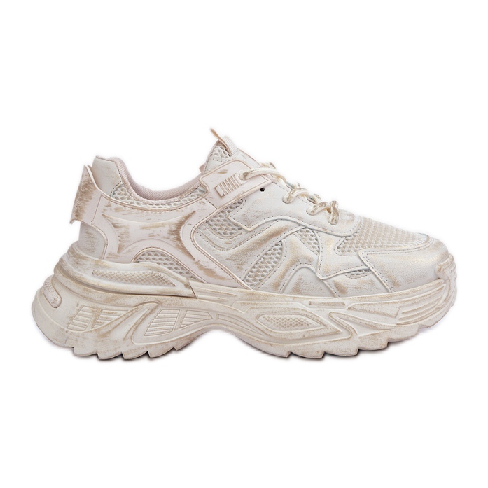 Beige Women's Sneakers with Abrasions on the Platform