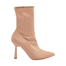 Dark beige fabric ankle boots