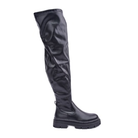 Over-the-knee boots with flat heels, black