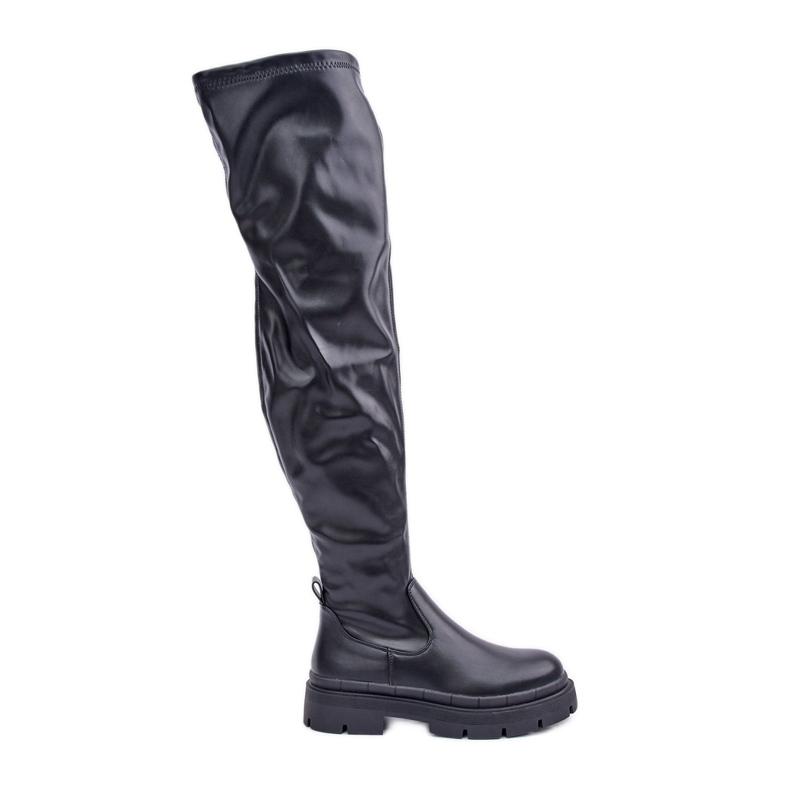 Over-the-knee boots with flat heels, black