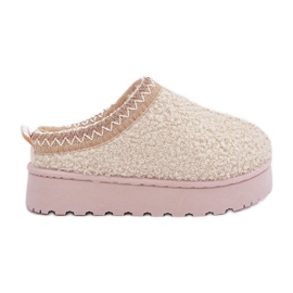 Children's snow boots with fur, sheepskin type, light beige