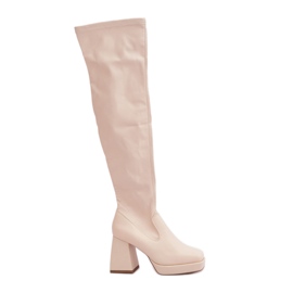 Fitted Over-the-Knee Boots, Light Beige