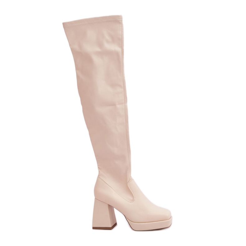 Fitted Over-the-Knee Boots, Light Beige