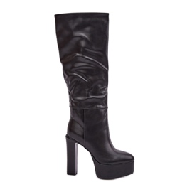High Heel and Platform Boots Made of Eco Leather, Black