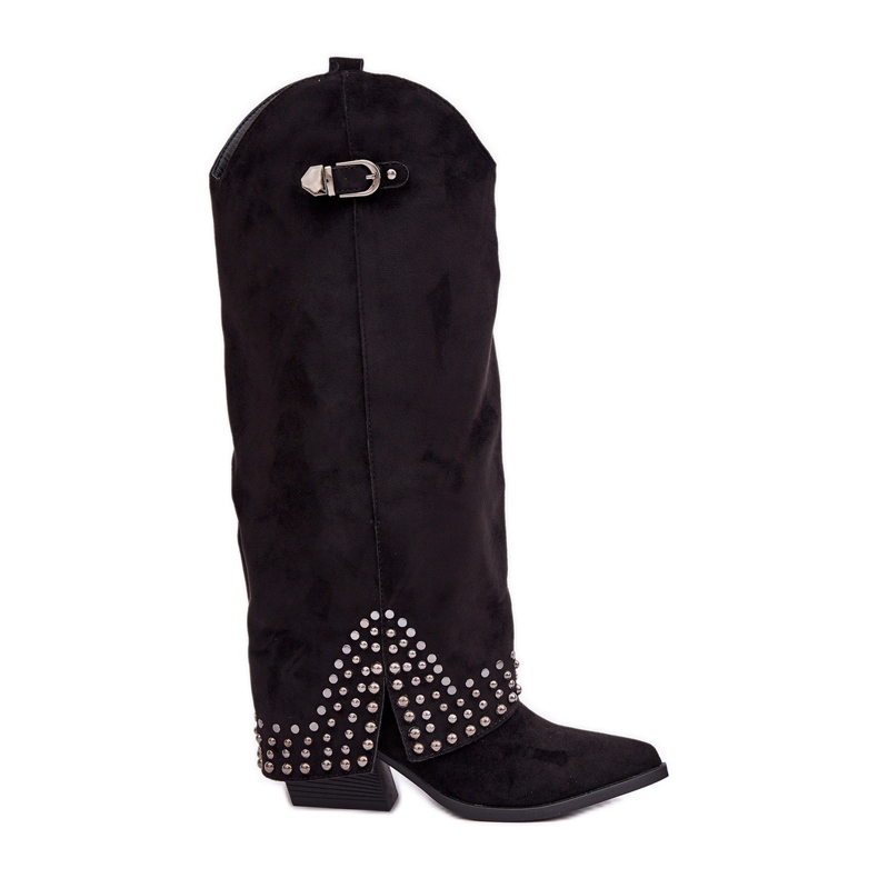 Boots with a turned-up upper on a heel, black