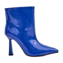 Blue patent slip-on ankle boots