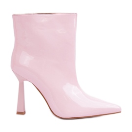 Patent high-heeled slip-on ankle boots, light pink