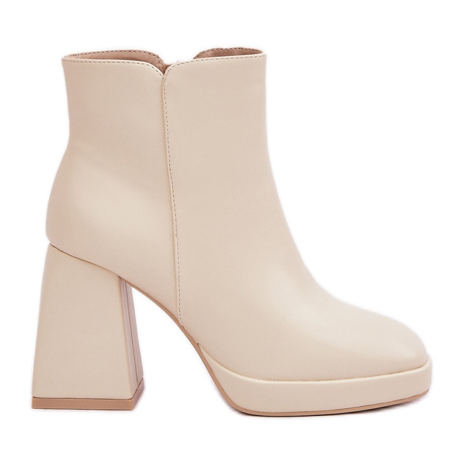Eco Leather Light Beige High Heel Ankle Boots