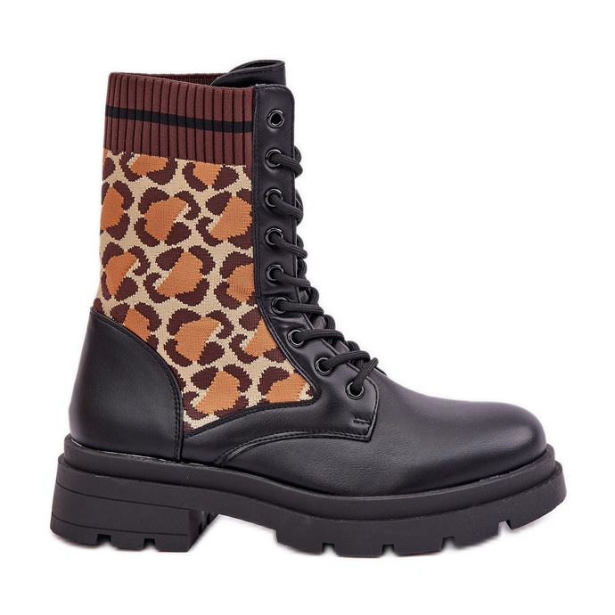 Women's Worker Ankle Boots With Leopard Print Black Penthis