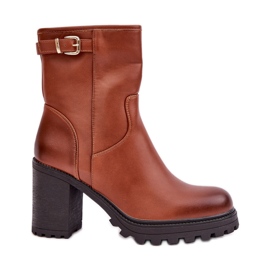 Insulated ankle boots with a buckle, brown
