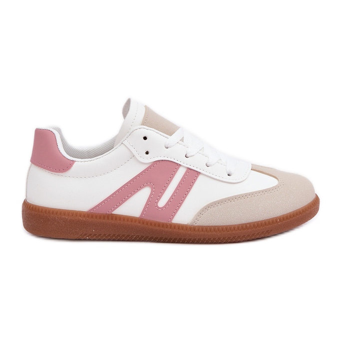 Women's Low Sneakers Made of Eco Leather, White and Pink Navidemi