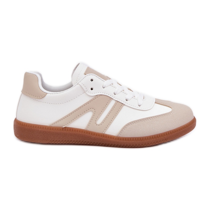 Women's Low Sneakers Made of Eco Leather, White and Beige Navidemi
