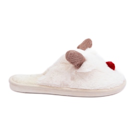 Women's Fur Slippers With Reindeer Motif, White