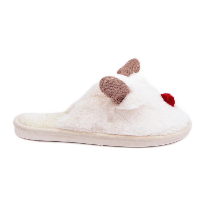 Women's Fur Slippers With Reindeer Motif, White