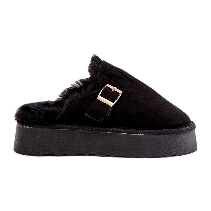 Women's slippers on a thick sole with fur and clamp black Women's slippers on a thick sole with fur and clamp black