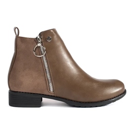 Shelvt Brown flat ankle boots with a zipper
