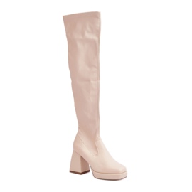 Light beige women's boots with stable heels