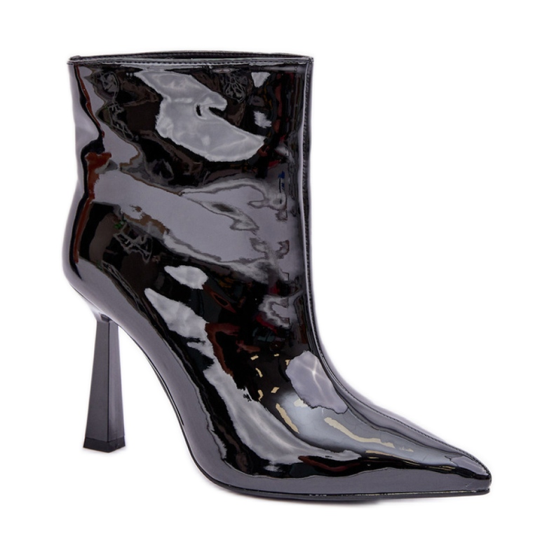 Women's patent leather ankle boots with a black stiletto heel