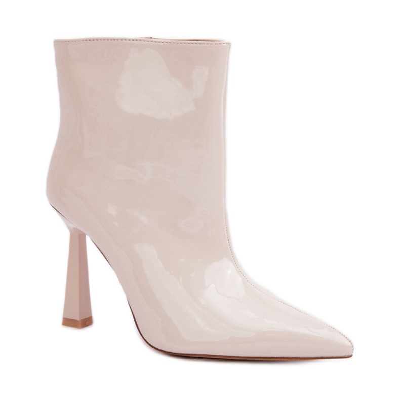Patent leather women's boots with a high heel, beige