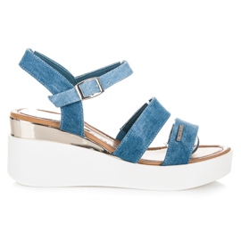 Vices Sandals on a denim wedge heel blue
