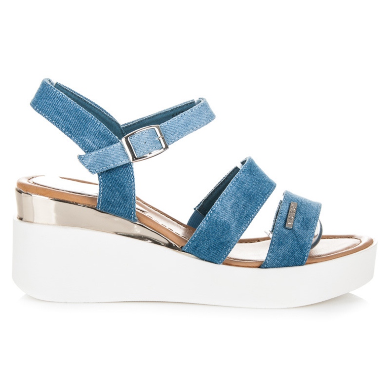 Vices Sandals on a denim wedge heel blue