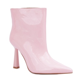 Ladies' pink patent ankle boots with a high heel