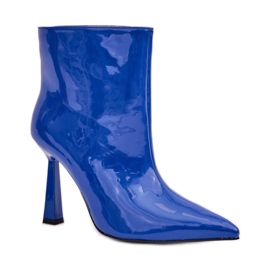 Patent blue women's ankle boots with a high heel Patent blue women's ankle boots with a high heel
