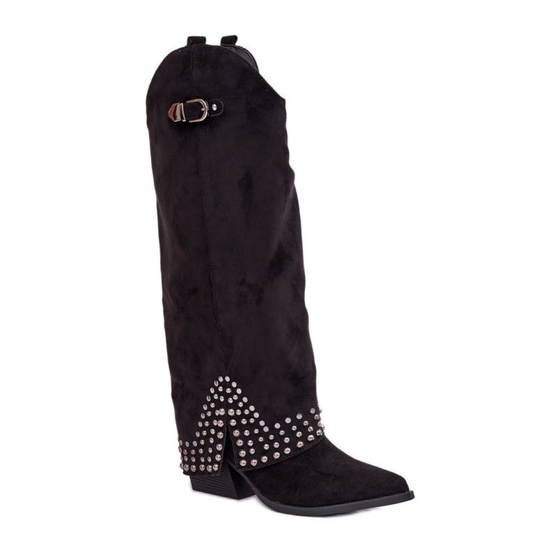 Women's boots with a decorative upper, black