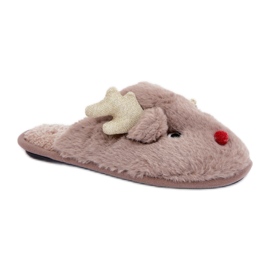 Women's slippers with a reindeer motif beige
