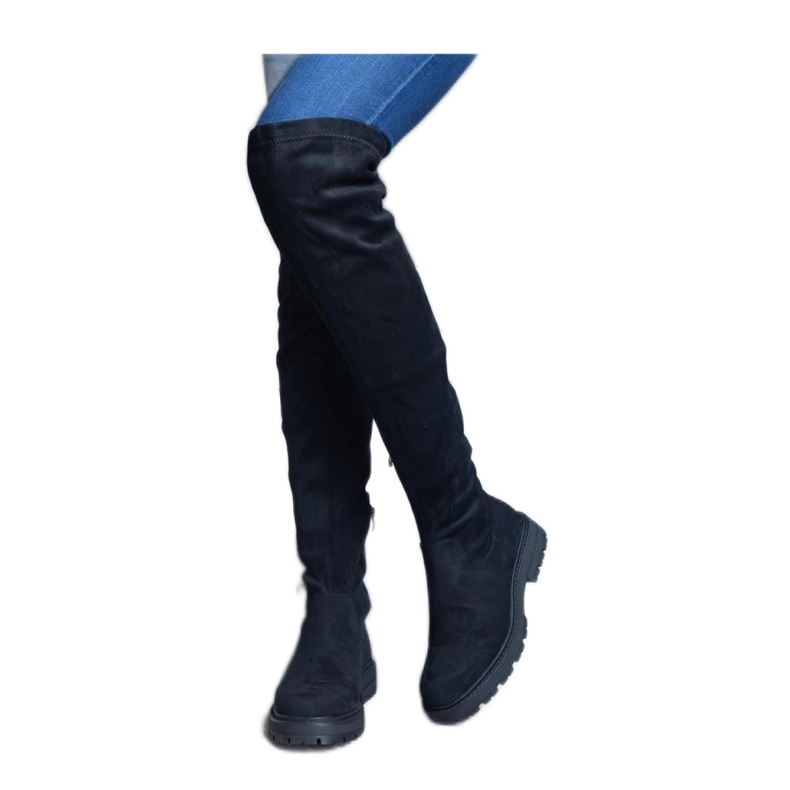 Black long boots with a flat sole by Tromi - Solea