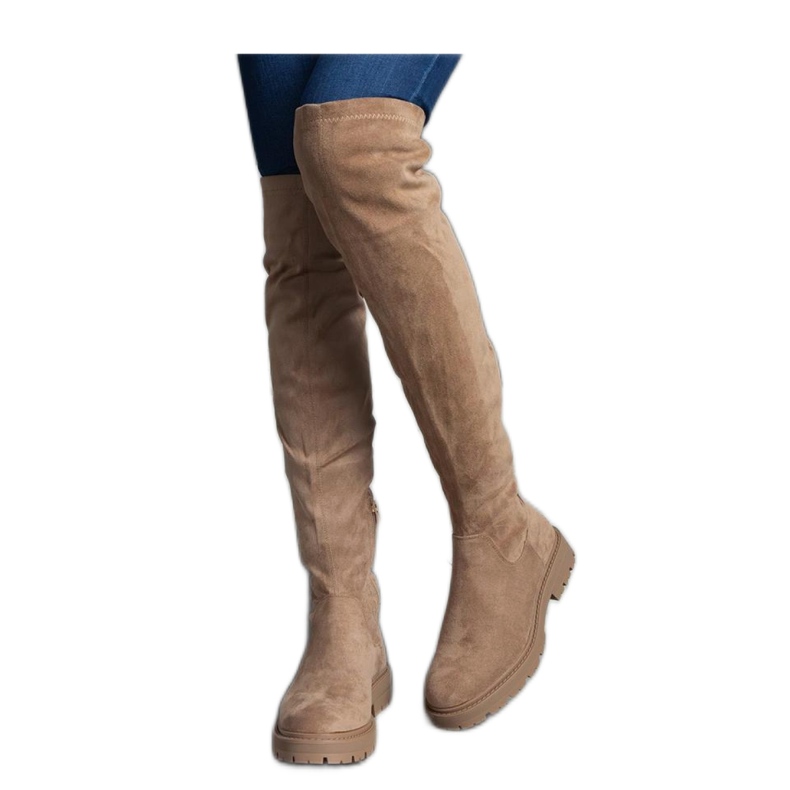 Brown long boots with a flat sole by Tromi - Solea