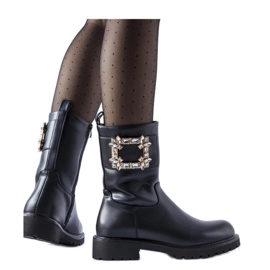 Black ankle boots decorated with Wagner - Solea zircons