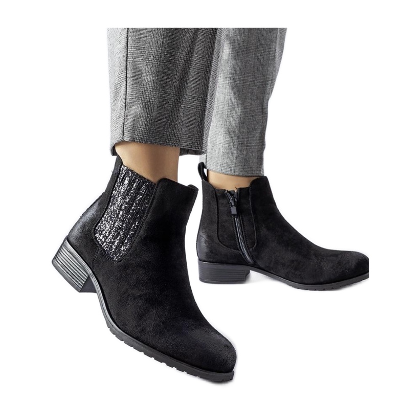 Black flat ankle boots with a decorative insert by Arnoux - Solea