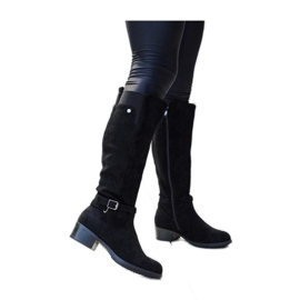 Black insulated over-the-knee eco-suede boots by Castelvetro - Solea