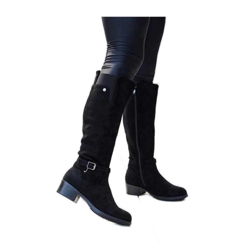 Black insulated over-the-knee eco-suede boots by Castelvetro - Solea