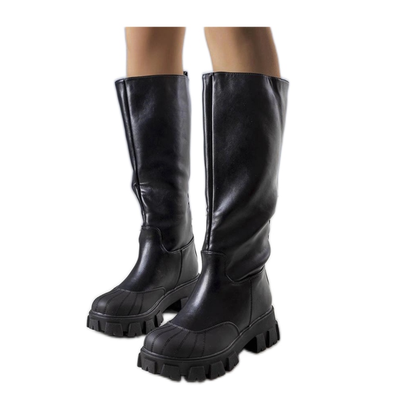 Black women's boots with a thick sole, over-the-knee leather, Vasin - Solea
