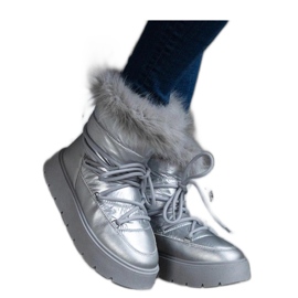 Silver insulated snow boots with fur Arilla - Solea grey Silver insulated snow boots with fur Arilla - Solea grey