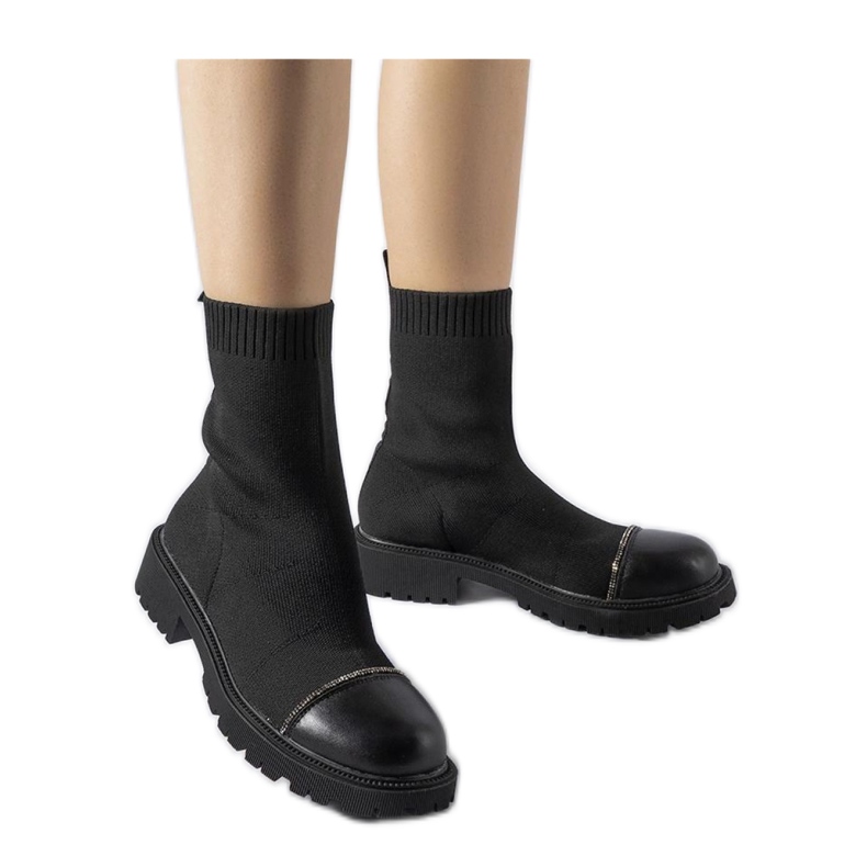 Black sock ankle boots with rhinestones from Vail - Solea