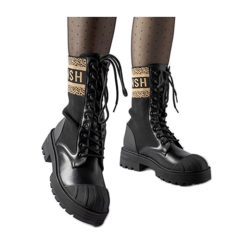 Black sock boots with brown Daria - Solea inscription Black sock boots with brown Daria - Solea inscription