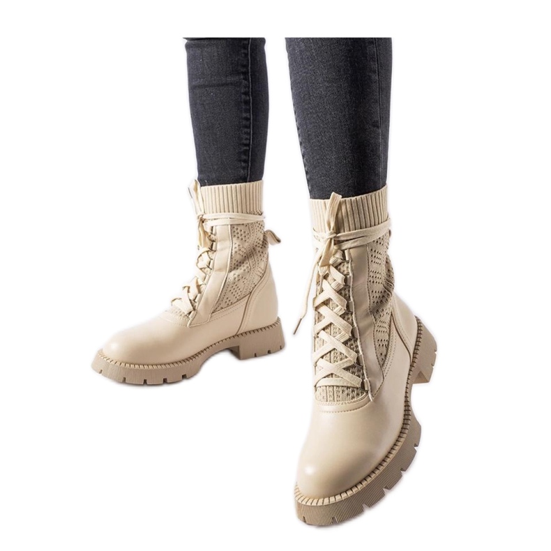 Beige openwork sock boots by Portico - Solea