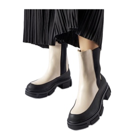 Beige and black slip-on ankle boots by Faisal - Solea Beige and black slip-on ankle boots by Faisal - Solea