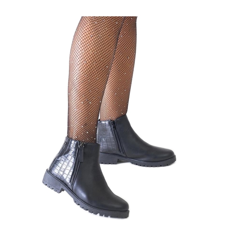 Black ankle boots with a crocodile leather motif, eco-leather Mifsada - Solea