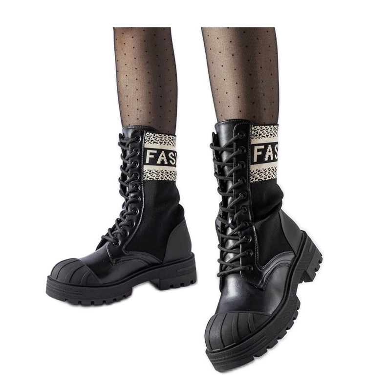 Black sock boots with a white Daria - Solea inscription