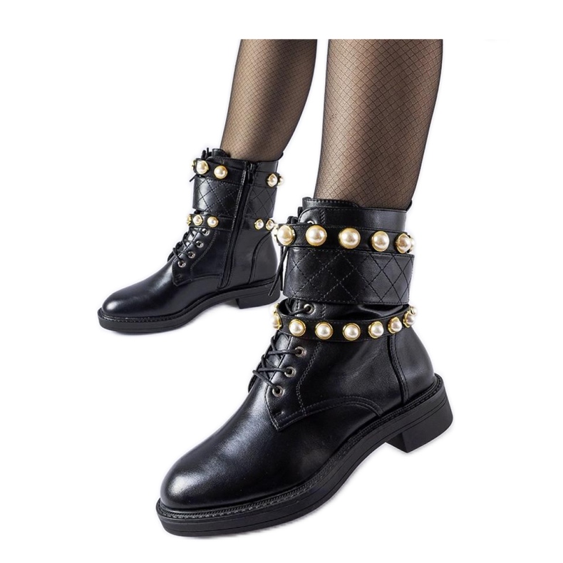 Black insulated ankle boots with Normand pearls - Solea