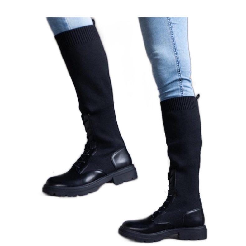 Black slip-on boots with elastic material upper Luana - Solea