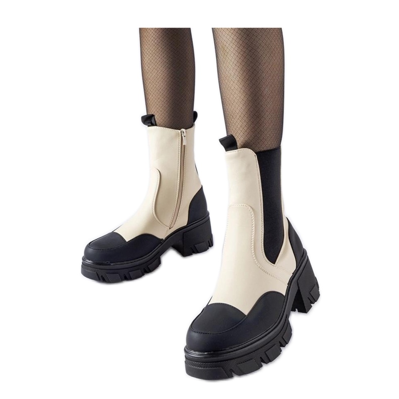 Beige and black massive slip-on ankle boots by Mafalda - Solea